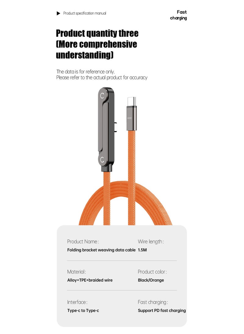 Ding Zap 240W Type-C to Type-C Fast Charging Cable 1.5m with Foldable Phone Stand, 90° Angled Design, Braided Data Cable orange - Image 2