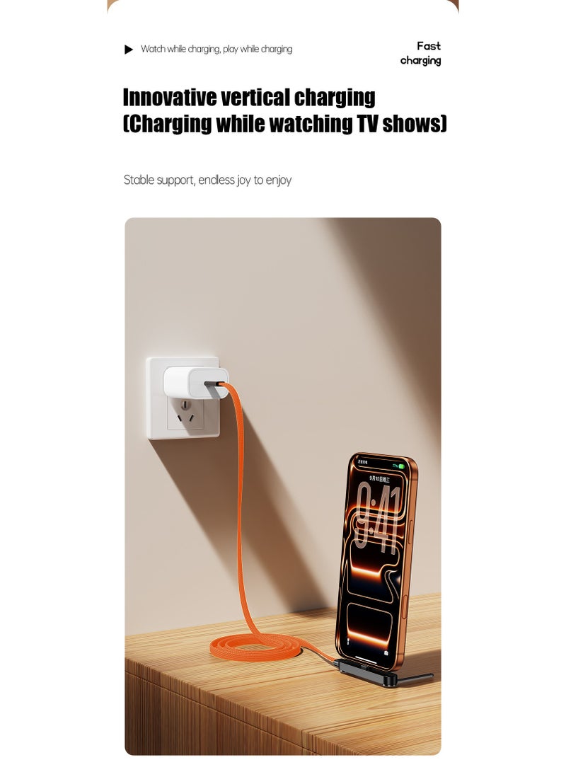 Ding Zap 240W Type-C to Type-C Fast Charging Cable 1.5m with Foldable Phone Stand, 90° Angled Design, Braided Data Cable orange - Image 4