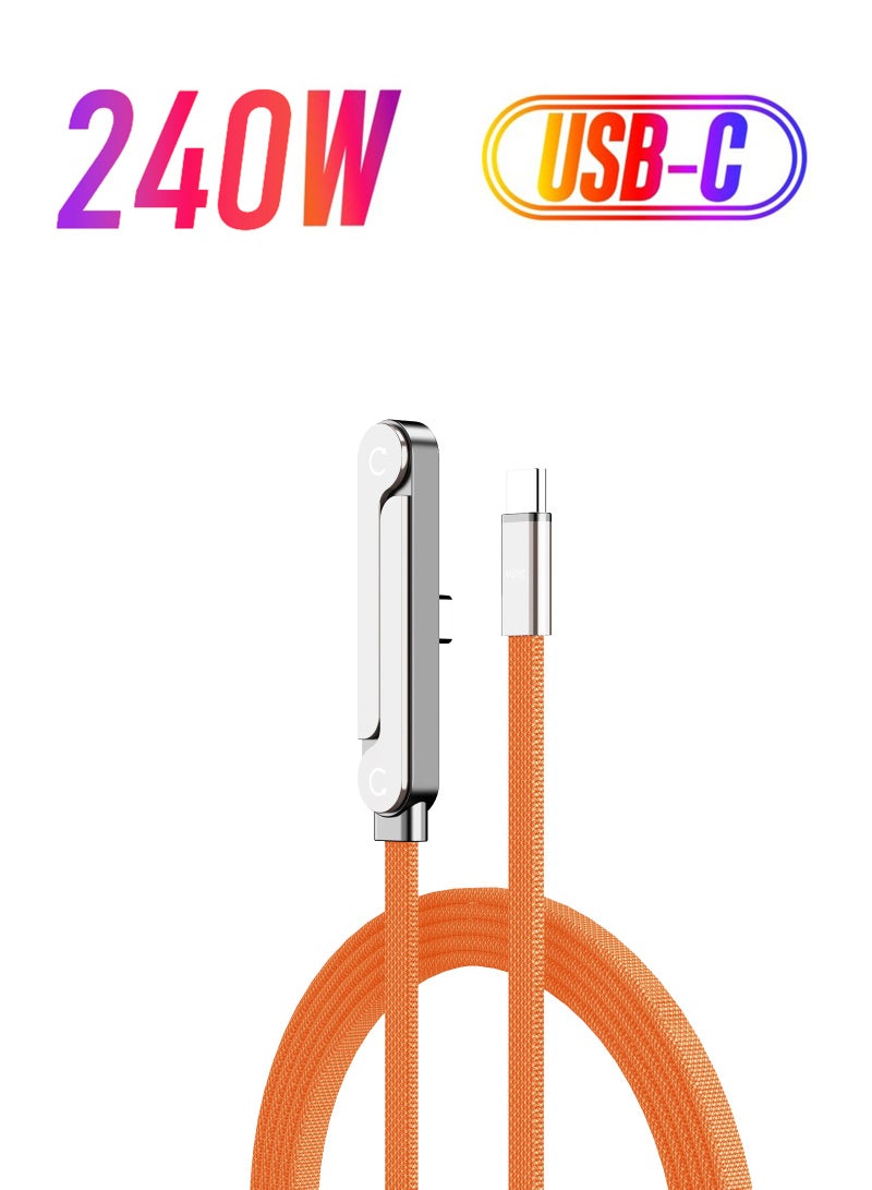 Ding Zap 240W Type-C to Type-C Fast Charging Cable 1.5m with Foldable Phone Stand, 90° Angled Design, Braided Data Cable orange - Image 1