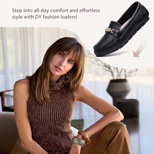 DeYashopin Women's Loafer Shoes Leisure Slip On Work Shoes Comfort Walking Flats Black Leather 6 - Image 5