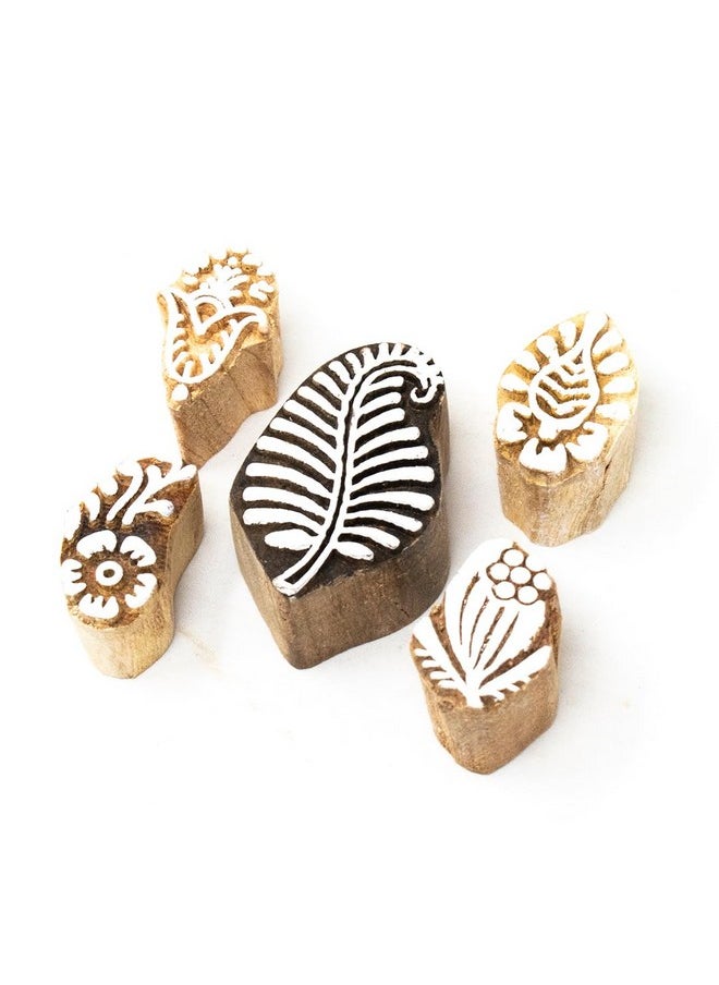 Hashcart Wooden Stamp Block, Printing Stamp Design Set | Set Of 5 | Block For Printing Saree Border | Dresses, Craft Card Making, Scrapbook, Clay Pottery  - Image 1