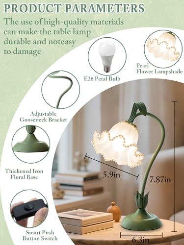 AQDZCNF Flower Table Lamp,LED Reading Light Bedside Vintage Flower Night Light,3 Colors Modes Kawaii Bedside Lamps Decor,Living Room Bedroom Room Lighting Table Lamps Home Decoration (Green Pearls) - Image 5