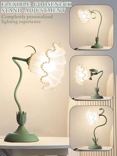AQDZCNF Flower Table Lamp,LED Reading Light Bedside Vintage Flower Night Light,3 Colors Modes Kawaii Bedside Lamps Decor,Living Room Bedroom Room Lighting Table Lamps Home Decoration (Green Pearls) - Image 4