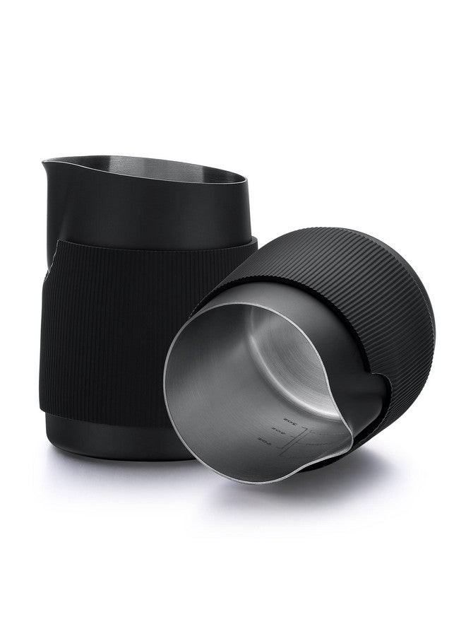 Normcore Handleless Milk Pitcher - Espresso Steaming Pitcher with Round Spout - 18/8 Stainless Steel Milk Frothing Jug, Black Non-Stick - Premium Barista Tools - Black - 15.2 oz (450 ml) - Image 1