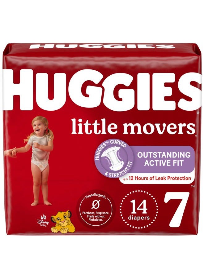 HUGGIES حفاضات هاجيز الحجم 7، حفاضات الأطفال المتحركين الصغار، الحجم 7 (41+ رطل)، 14 قطعة - Image 1