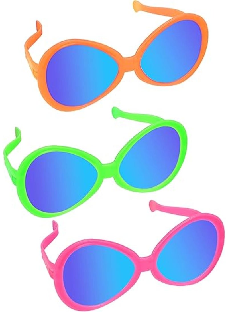 SOLARAE Jumbo Plastic Sunglasses, 3 Pairs Neon Colors Sunglasses, Funny Party Glasses, Swim Party Favors, Fit for Festival Costume Cosplay, Party Supplies Accessories, Summer Beach, Pink, Green, Orange - Image 1