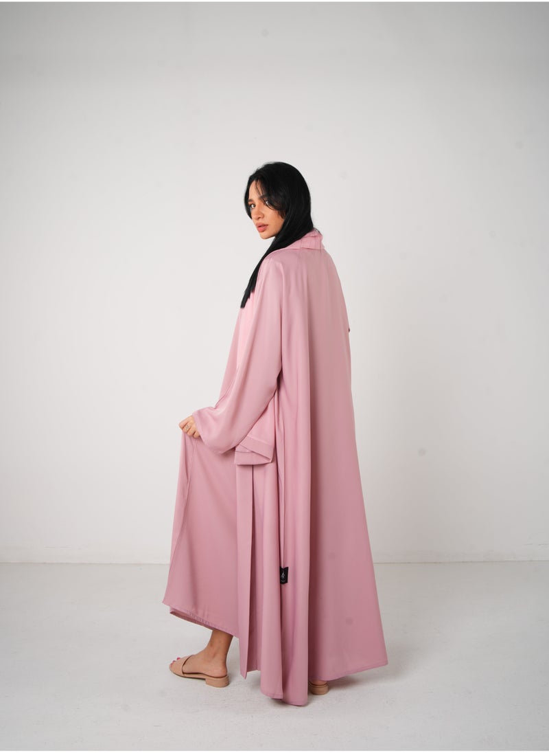 JAMEELA Baby Pink Classic Open Abaya 3 pieces Set - Image 4
