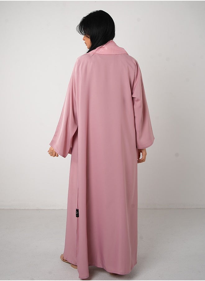 JAMEELA Baby Pink Classic Open Abaya 3 pieces Set - Image 3
