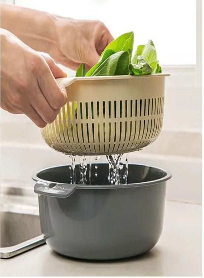 Woffely 2-in-1 Kitchen Strainer Bowl with Colander – Double Layer Fruit & Vegetable Washing Basket, Drain Basket for Pasta, Rice & Produce, BPA-Free Plastic Kitchen Colander Set - Image 5