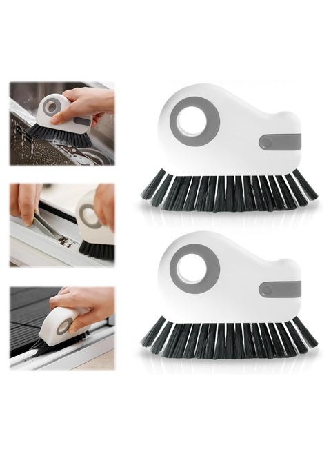 2 in 1 Groove Cleaning Brush Window Track Cleaning Tools, Multifunction Grout Cleaner Tool Grip Brush Hard Bristle Crevice Cleaning Brush for Sliding Door Track, Window Sill, Window Seal (2PCS-Grey)
