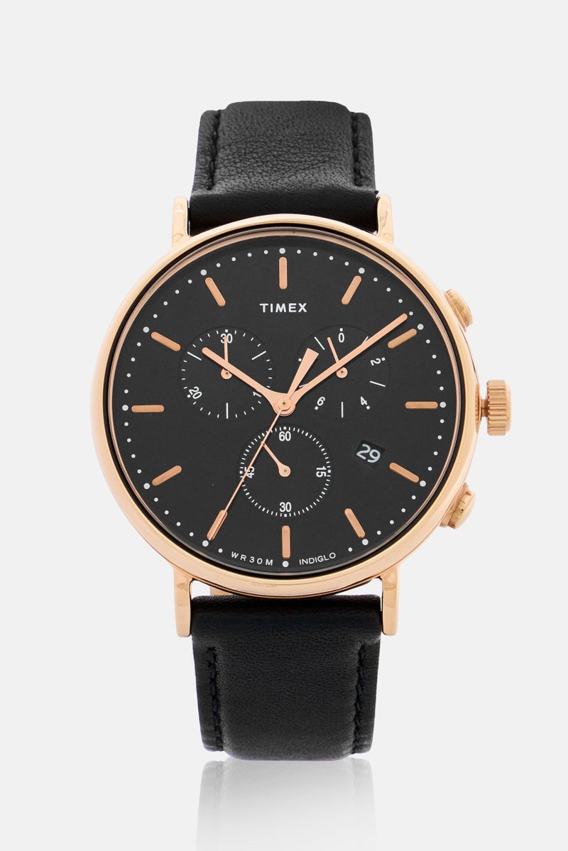 TIMEX Men T TW2T11600 Leather Analog Watch 41mm, Black  - Image 1