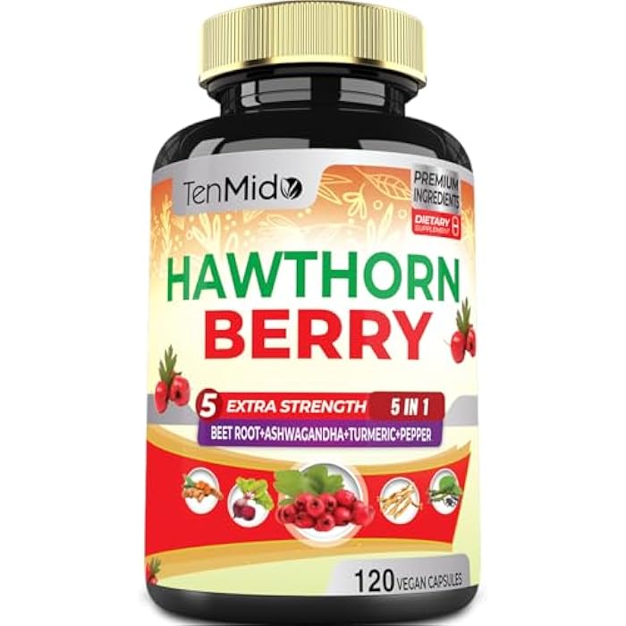 Tenmido Hawthorn Berry Supplement Extract Capsules - 120 Vegan Capsules for 4 Months - Combined Beet Root, Ashwagandha, Turmeric Curcumin & Black Pepper - Image 2