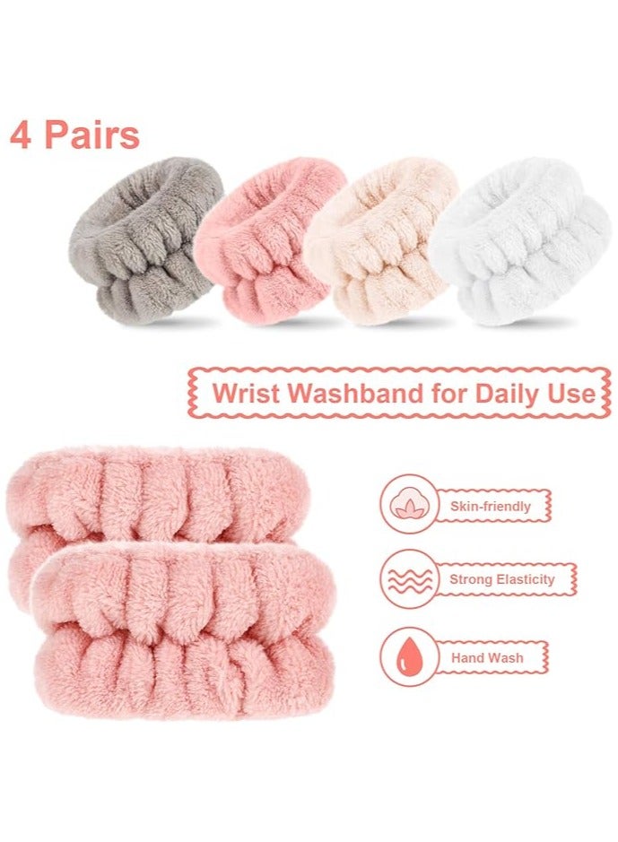 4 Pairs Wrist Spa Washband Microfiber Wrist Wash Towel Band Wristbands for Washing Face Absorbent Wristbands Wrist Sweatband for Women Girls Prevent Liquid from Spilling - Image 2