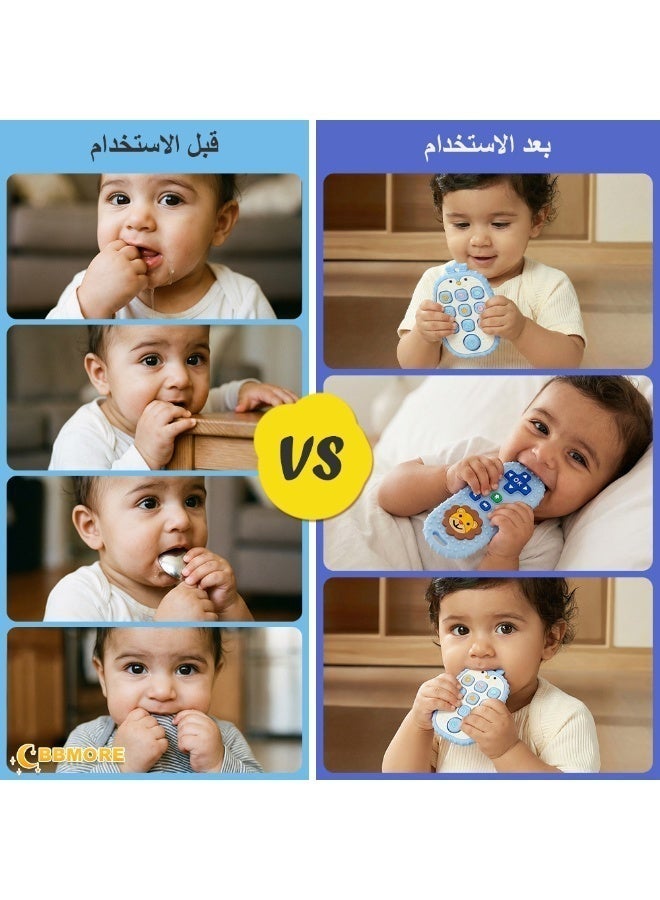 BBMORE 2 Pack Baby Teether Toy, Chew Toy, TV Remote Control and Penguin Teething Toys with Popper Buttons Relief Baby Toy For Infants Baby 6 Months+, Sensory Toys for Baby, Silicone, BPA-Free(Blue) - Image 5