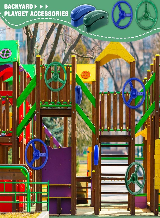 Restroma 4 Pack Playground Accessories for Kids Outdoor Playground Steering Wheel Priate Ship Wheel Plastic Telephone Phone Toy Swing Set for Playground Backyard Playhouse Tree House (Green,Blue) - Image 4