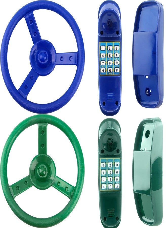 Restroma 4 Pack Playground Accessories for Kids Outdoor Playground Steering Wheel Priate Ship Wheel Plastic Telephone Phone Toy Swing Set for Playground Backyard Playhouse Tree House (Green,Blue) - Image 1