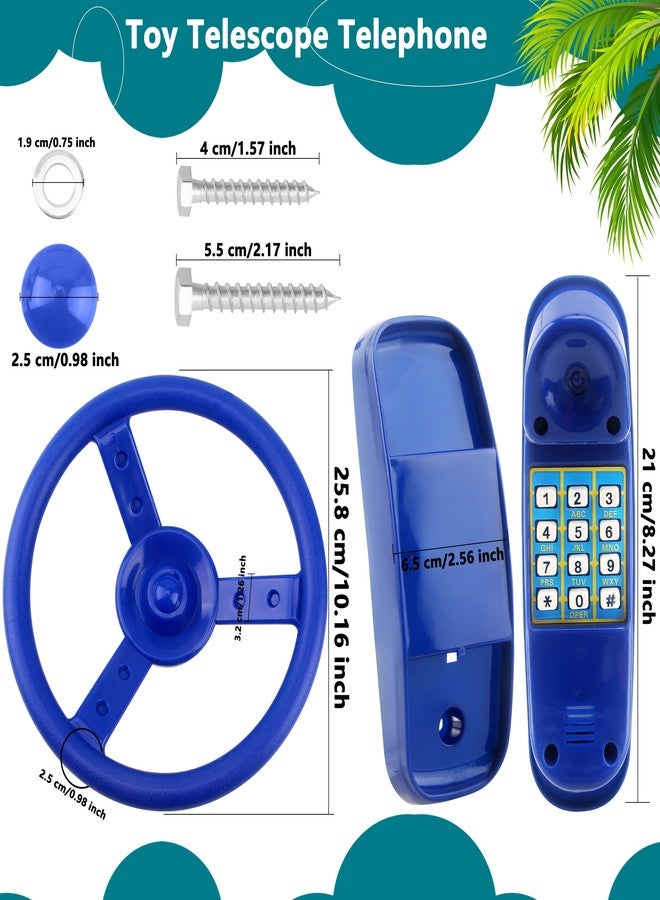 Restroma 4 Pack Playground Accessories for Kids Outdoor Playground Steering Wheel Priate Ship Wheel Plastic Telephone Phone Toy Swing Set for Playground Backyard Playhouse Tree House (Green,Blue) - Image 2