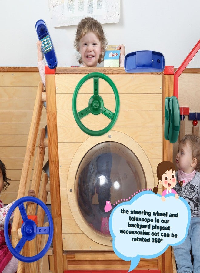 Restroma 4 Pack Playground Accessories for Kids Outdoor Playground Steering Wheel Priate Ship Wheel Plastic Telephone Phone Toy Swing Set for Playground Backyard Playhouse Tree House (Green,Blue) - Image 3