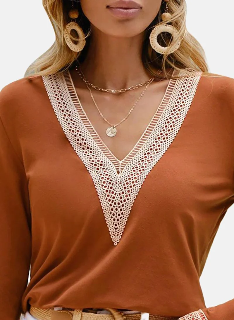 YUNIQEE Orange Solid Relaxed Long Sleeve Top