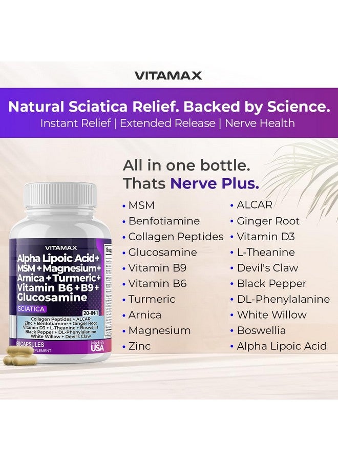 Vitamax دعم صحة العصب الوركي - كبسولات مكمل العصب الوركي مع حمض الفوليك، البازلاء، الجلوكوزامين، MSM، مركب فيتامين ب، حمض ألفا ليبويك 300 ملغ - 60 حبة - صنع في الولايات المتحدة - Image 2