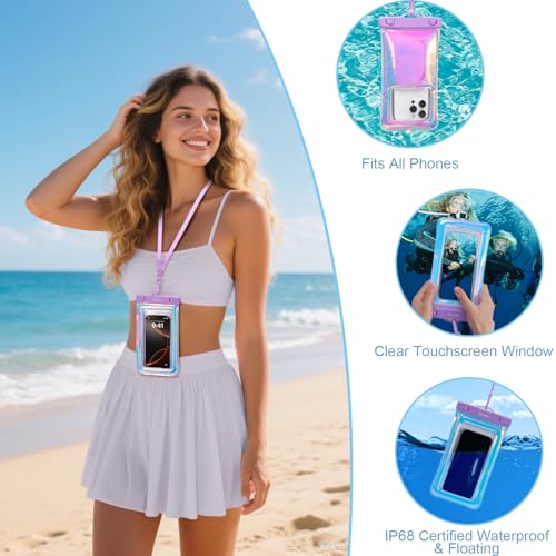 Bagstellar Beach Bags for Women, 3 PCS Large Iridescent Clear Beach Tote Bag with Zipper, Makeup Bag & Waterproof Phone Pouch Case, Sandproof Crossbody Swim Pool Bag Summer Vacation Travel Essentials - Image 5