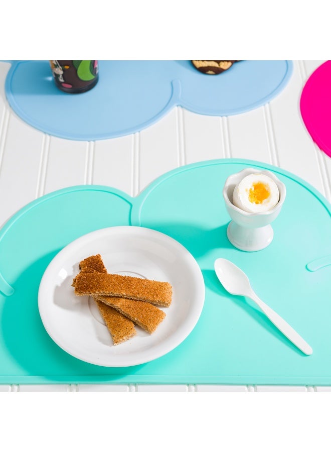 Restaurantware Silicone Cloud Shaped Food Placemat - Teal - Non-Slip - Easy Clean - Tabletop Protection - Great For Infants, Toddlers & Kids - 18 3/4" x 10 1/2" - 1ct Box - Image 3