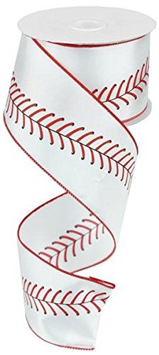 Baseball Ribbon Red Black White Wired Ribbon 25 X 10 Yards RG1799