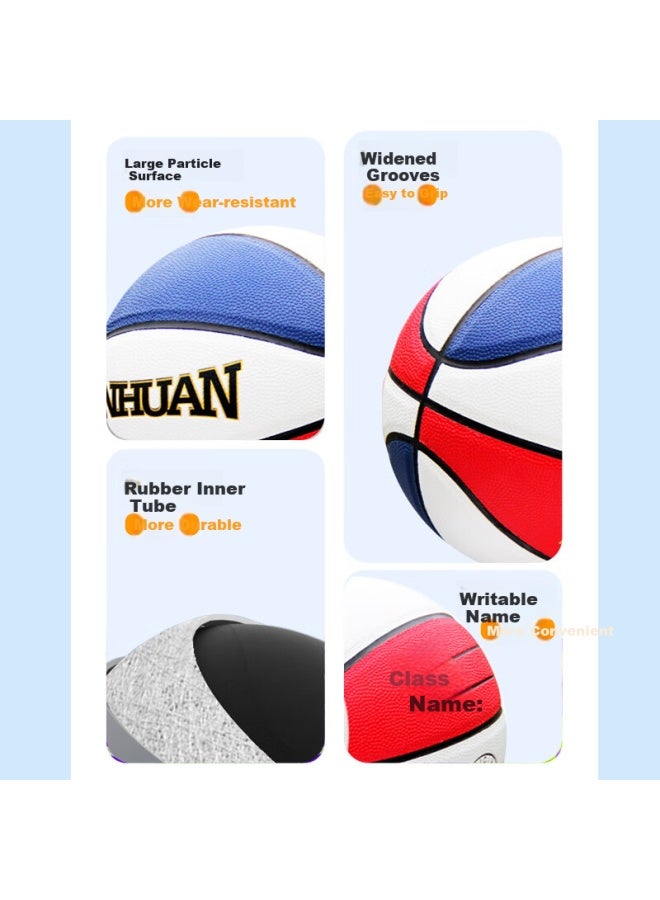 Three Rings Three-ring Basketball Kids Size 5 Pu Material Youth Elementary School Students Training Exam Indoor Outdoor Red White Blue Wear-resistant Ball - Image 3