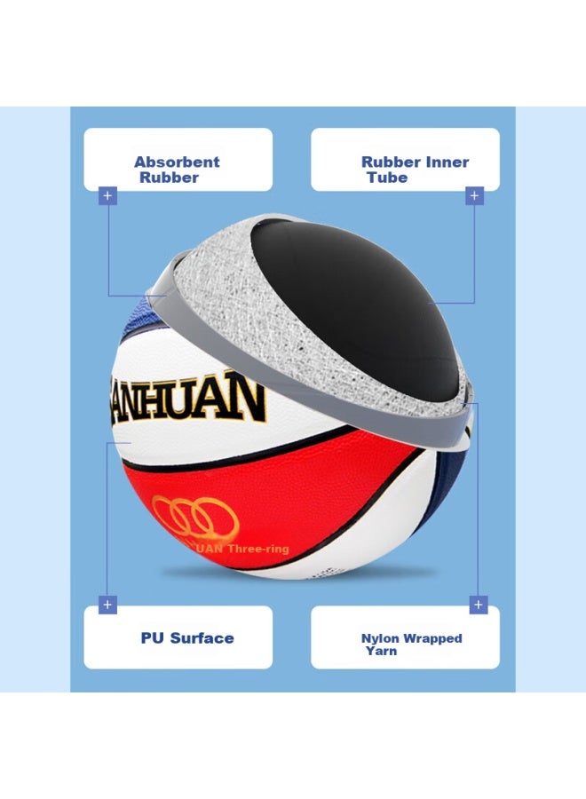 Three Rings Three-ring Basketball Kids Size 5 Pu Material Youth Elementary School Students Training Exam Indoor Outdoor Red White Blue Wear-resistant Ball - Image 4