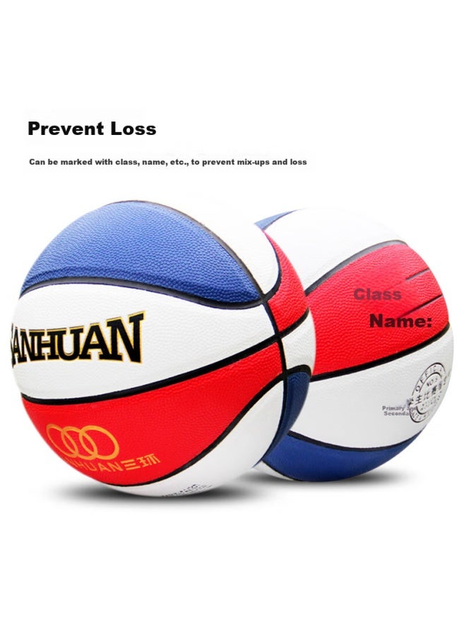 Three Rings Three-ring Basketball Kids Size 5 Pu Material Youth Elementary School Students Training Exam Indoor Outdoor Red White Blue Wear-resistant Ball - Image 1