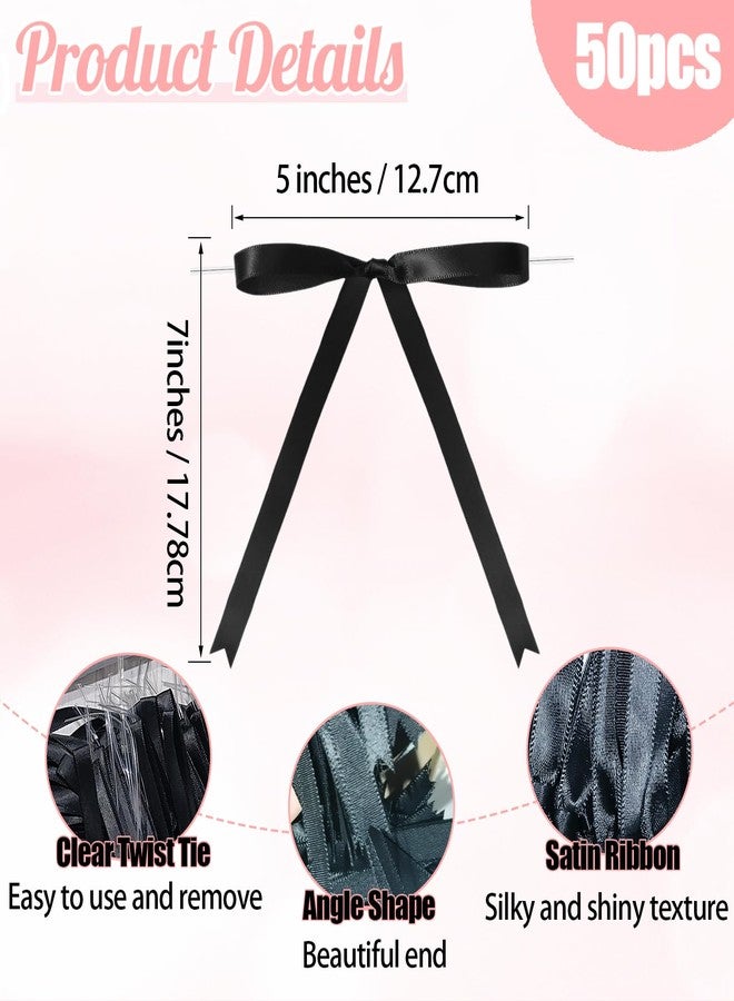 AKLVBL 5x7 Inch Black Satin Ribbon Twist Tie Bows for Gift Wrapping - 50 Counts - Image 2
