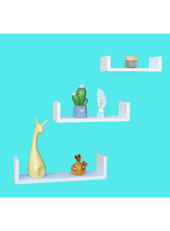 Feelings Floating Wall Shelves C-Shape Square Edge 3Pcs Set White , Size: 26X9.8X70Cm/ 33X9.8X8.50Cm /40X9.8X10Cm - Image 1