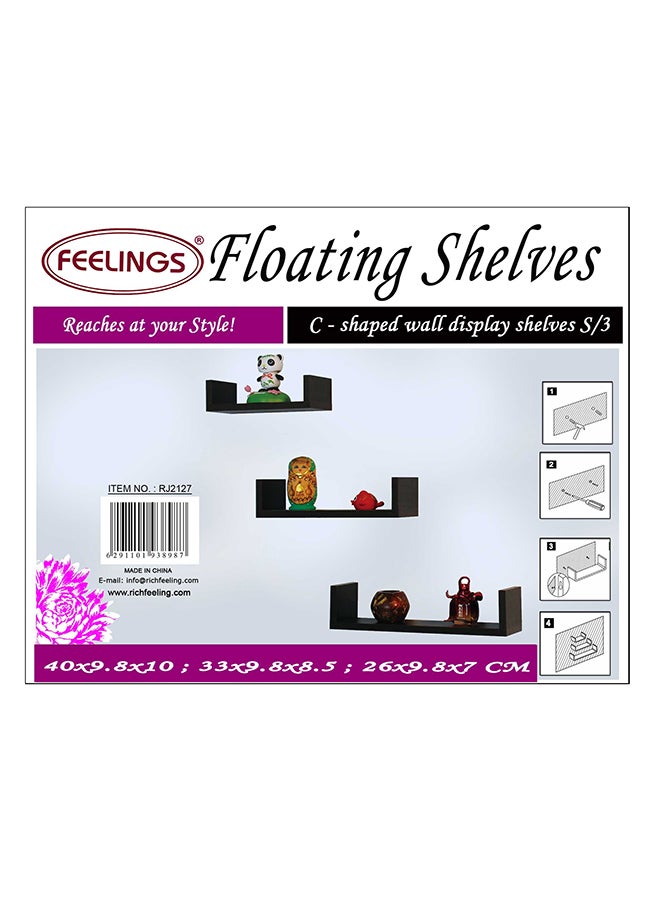 Feelings Floating Wall Shelves C-Shape Square Edge 3Pcs Set White , Size: 26X9.8X70Cm/ 33X9.8X8.50Cm /40X9.8X10Cm - Image 4