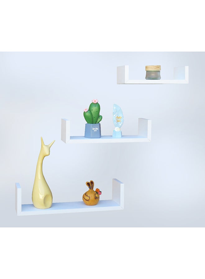 Feelings Floating Wall Shelves C-Shape Square Edge 3Pcs Set White , Size: 26X9.8X70Cm/ 33X9.8X8.50Cm /40X9.8X10Cm - Image 2