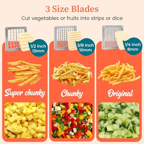 BIEAMA French Fry Cutter, Potato Cutter with 1/4", 3/8", 1/2" Stainless Steel Blades, Fries Cutter for Potatoes, Carrots - Image 3