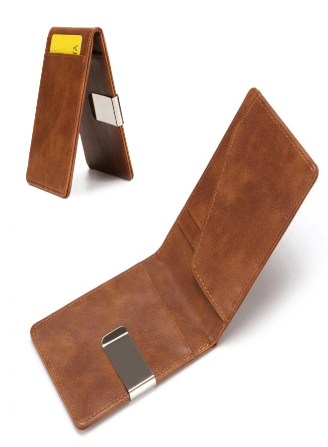 New Fashion Men Money Clip Faux Leather Slim Wallet ID Credit Card Holder Cash Clip - Image 1