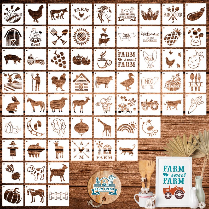 Farmhouse Stencils for Painting Rock Painting Stencils Small Stencils for Painting on Wood Wall Tile Furniture Drawing Templates64pcs3 Inch