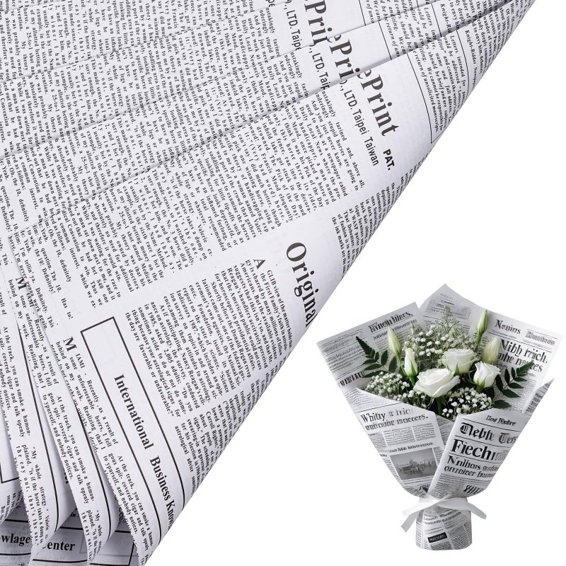 RUSPEPA 20 Sheets Kraft Newspaper Flower Wrapping Paper Reversible Floral Bouquet Paper White Kraft Newsprint Design for Birthday Florist Supply Wedding Valentines Day Mothers Day and DIY - Image 2