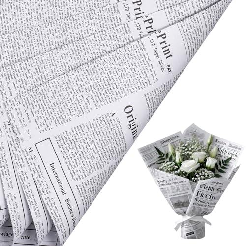 RUSPEPA 20 Sheets Kraft Newspaper Flower Wrapping Paper Reversible Floral Bouquet Paper White Kraft Newsprint Design for Birthday Florist Supply Wedding Valentines Day Mothers Day and DIY - Image 1
