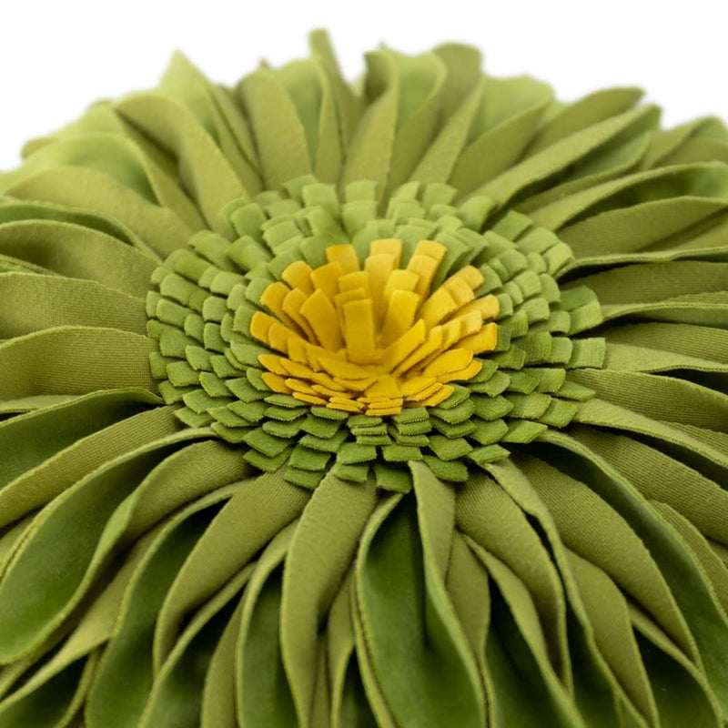 JWH 3D Flower Throw Pillow Cover Decorative Round Floral Cushion Velvet Sunflower Accent Pillow Case Handmade Pillowcase for Bed Bedroom Couch Chair Living Room 12 Inch Green Yellow - Image 3