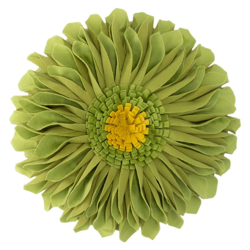 JWH 3D Flower Throw Pillow Cover Decorative Round Floral Cushion Velvet Sunflower Accent Pillow Case Handmade Pillowcase for Bed Bedroom Couch Chair Living Room 12 Inch Green Yellow - Image 1