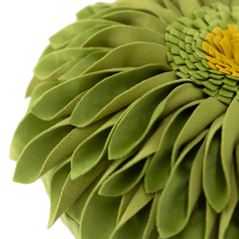 JWH 3D Flower Throw Pillow Cover Decorative Round Floral Cushion Velvet Sunflower Accent Pillow Case Handmade Pillowcase for Bed Bedroom Couch Chair Living Room 12 Inch Green Yellow - Image 4