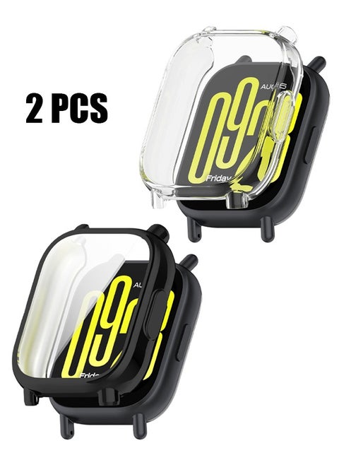 2 Pcs Screen Protector Case Fit for Redmi Watch 5 Active, Durable Full Coverage TPU Protective Cover Bumper Frame Protector Case Accessories Fit for Redmi Watch 5 Active Smartwatch (Clear+Black)