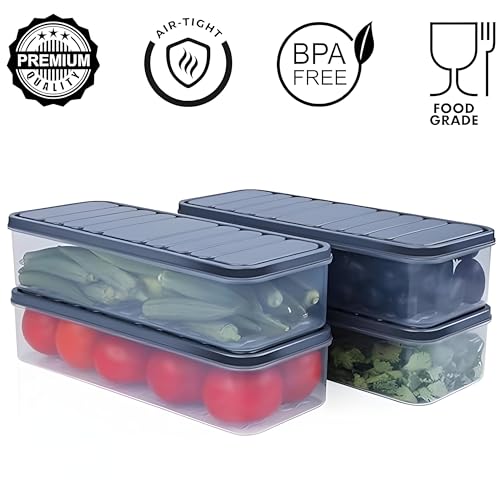Homeor Plastic Fridge Storage Boxes Freezer Storage Containers,Container for Kitchen Storage Set,Storage in Kitchen,Vegetable Storage,Fridge Storage Boxes,Stackable Pantry,1200ML,Set of 6,Transparent - Image 3