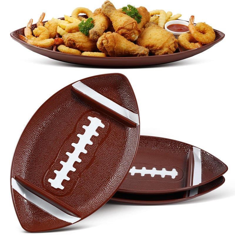 FoldTier 3 Pcs Football Serving Trays, Large Reusable Football Snack Trays, Includes 2 Dip Sections, Game Day Serveware, Tailgate Party Serving Platter, Sports Party Decorations, Chip and Dip Bowls - Image 1