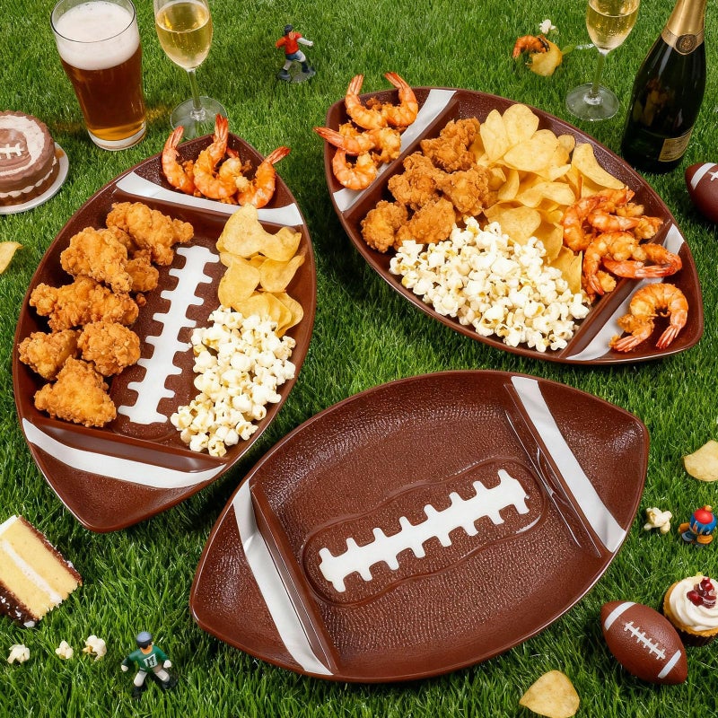 FoldTier 3 Pcs Football Serving Trays, Large Reusable Football Snack Trays, Includes 2 Dip Sections, Game Day Serveware, Tailgate Party Serving Platter, Sports Party Decorations, Chip and Dip Bowls - Image 3