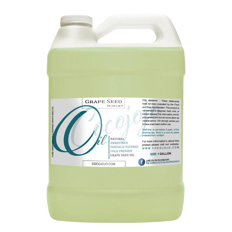 cocojojo Grapeseed Oil - Pure Natural Grape Seed Cold Pressed 1 Gallon Hair Face Skin Massage Moisturizing Premium Quality - Image 1