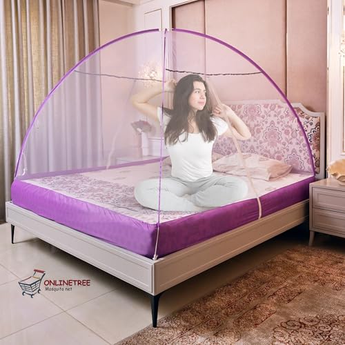 Onlinetree Mosquito net for King Size Bed | Mosquito net Double Bed | Bed Queen Size Foldable Machardani | Polyester 30GSM Strong Net | PVC Coated Corrosion Resistant Steel Wire - Purple - Image 2