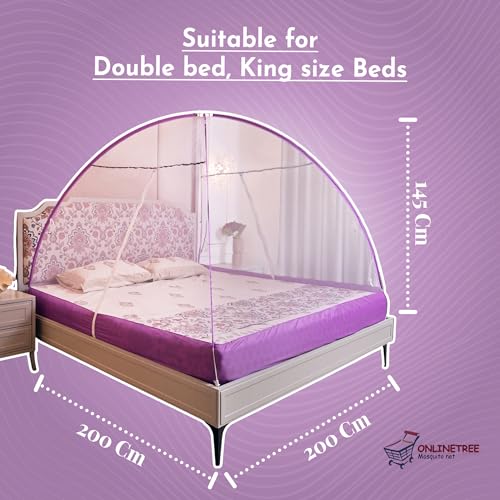 Onlinetree Mosquito net for King Size Bed | Mosquito net Double Bed | Bed Queen Size Foldable Machardani | Polyester 30GSM Strong Net | PVC Coated Corrosion Resistant Steel Wire - Purple - Image 3