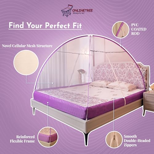 Onlinetree Mosquito net for King Size Bed | Mosquito net Double Bed | Bed Queen Size Foldable Machardani | Polyester 30GSM Strong Net | PVC Coated Corrosion Resistant Steel Wire - Purple - Image 4